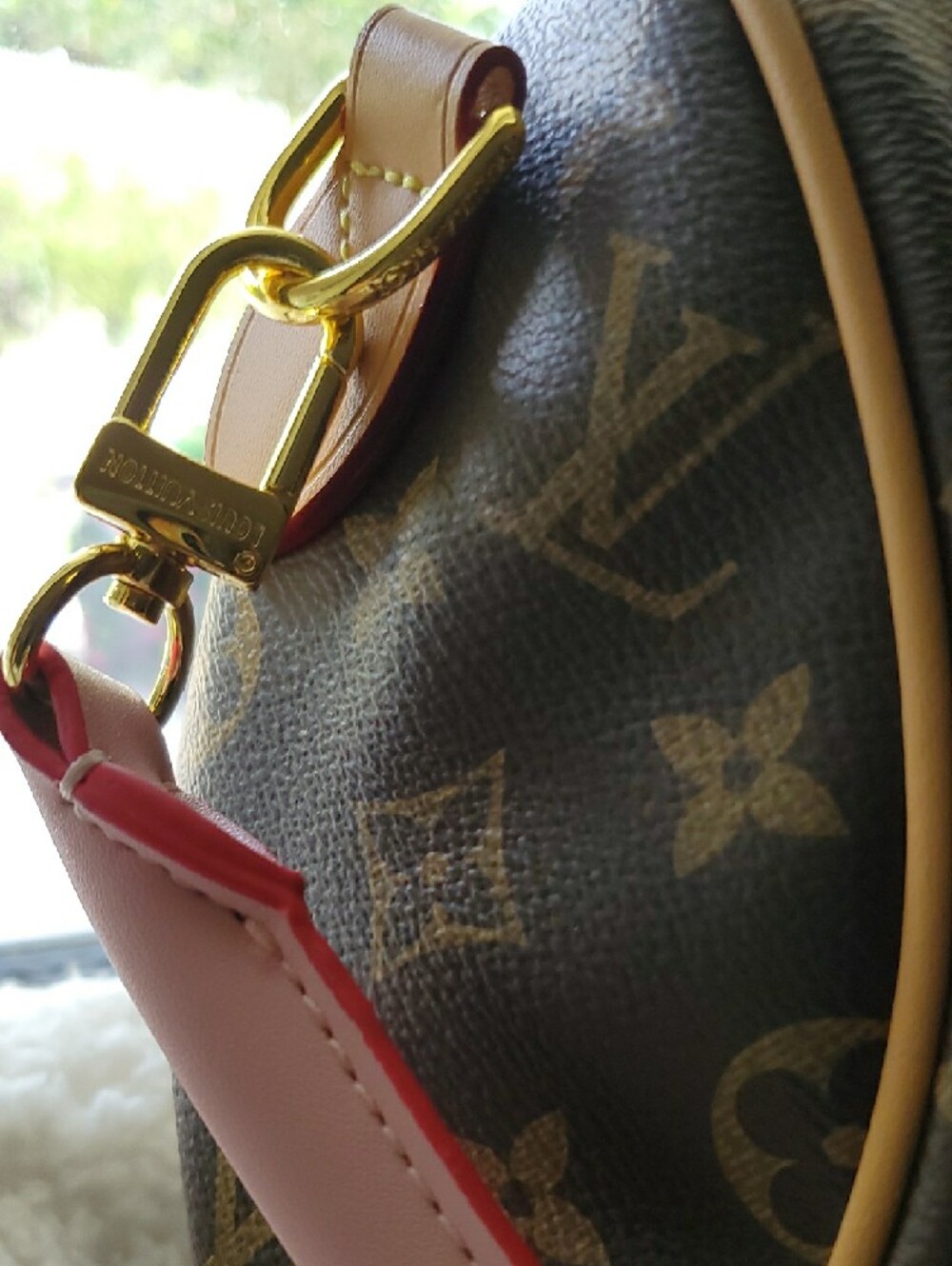Brown Monogram Satchel with Pink Strap and Gold Hardware - Picture 9 of 11